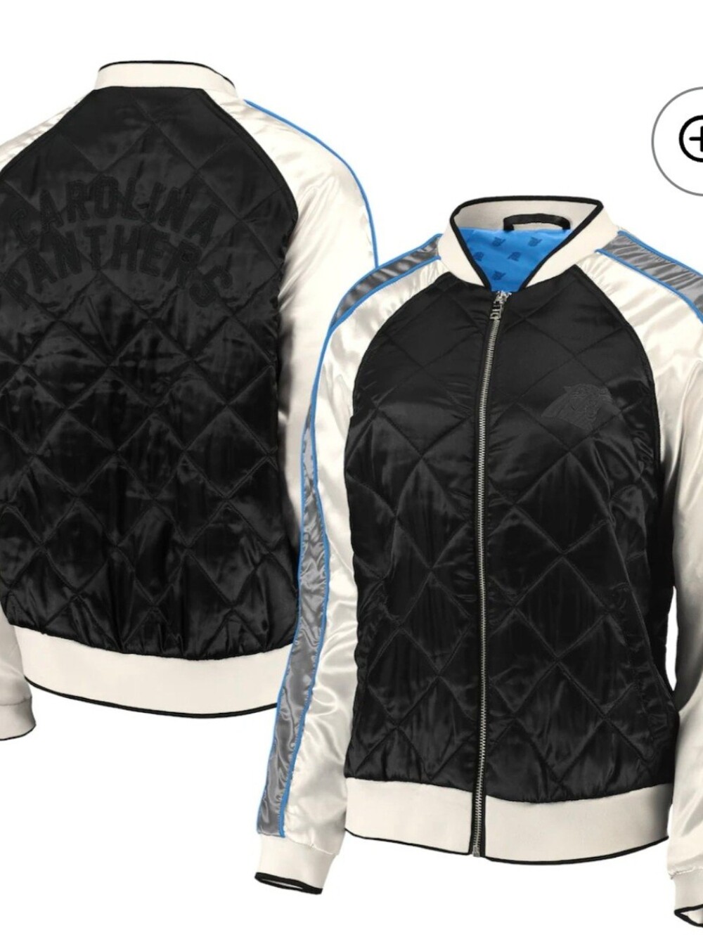 Wear By Erin Andrews Black Quilted Carolina Panthers Bomber Jacket M